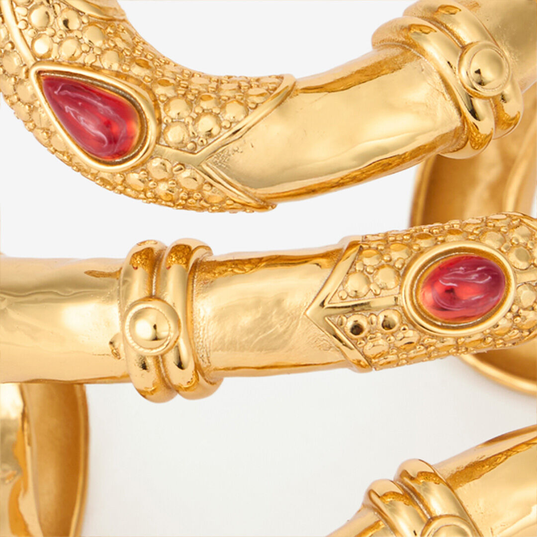 RC Gold Rigid Bracelet with Black and Ruby Stones ORO/NERO/RUBINO VWG001-AM081