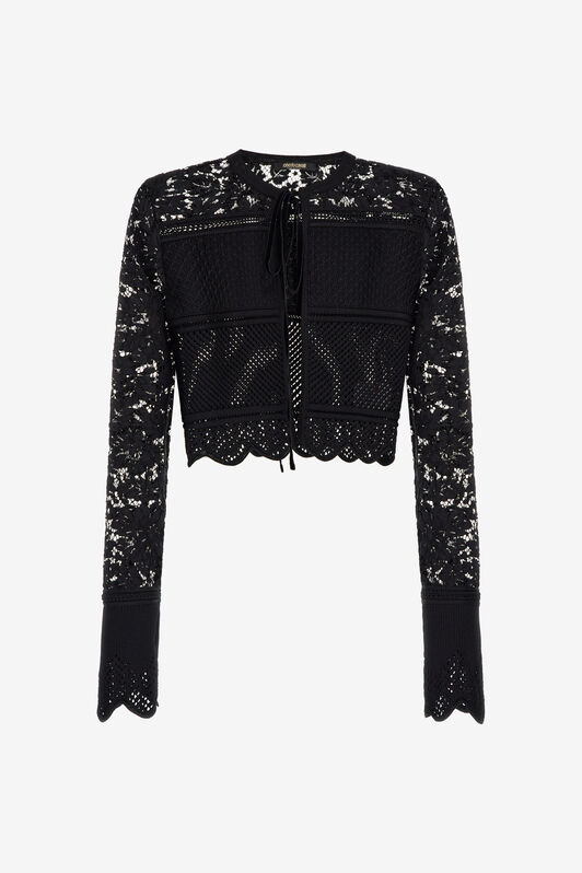 RC Black Lace Cardigan Tie Front Black SKM609-MG011