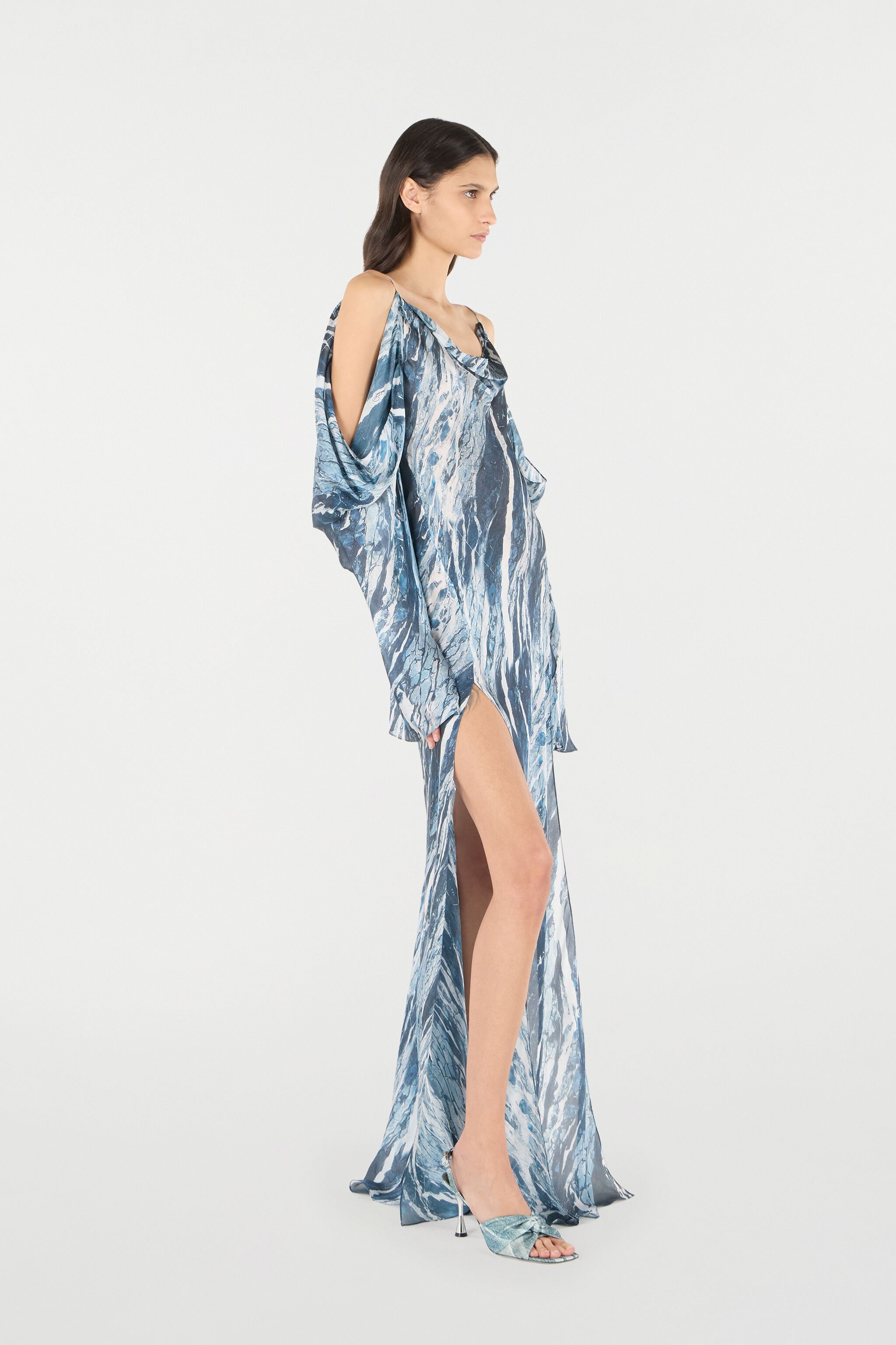 RC Fließendes Kleid mit Print Marble Dunkelblau UKT117-CTN22