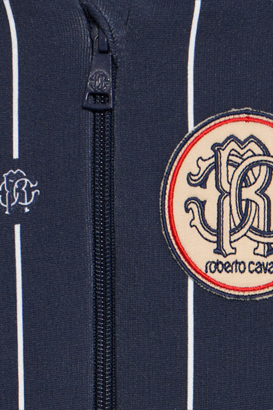 JU Blue Sweatshirt with Striped Print and RC Monogram NAVY VJT699-5OP27