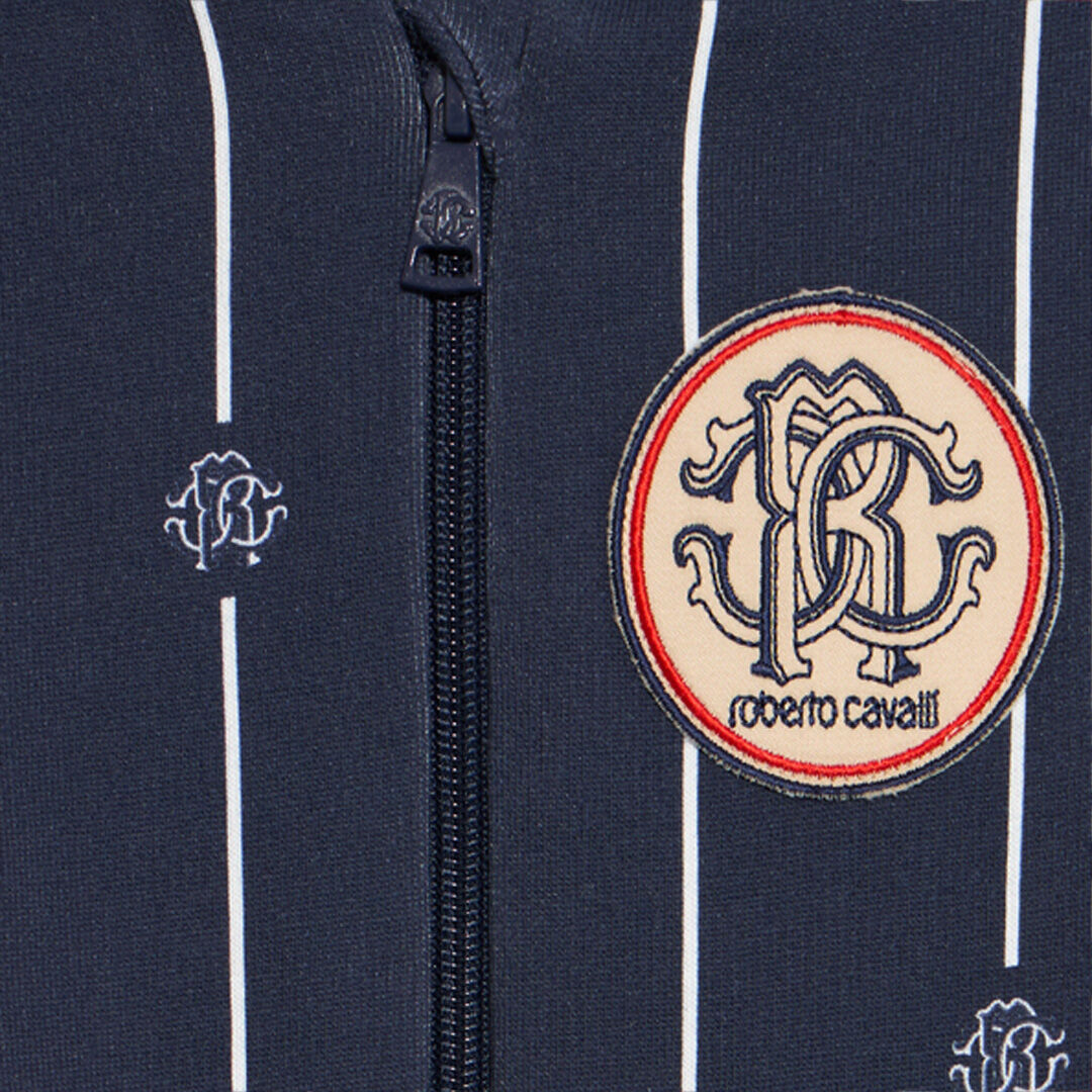 JU Blue Sweatshirt with Striped Print and RC Monogram NAVY VJT699-5OP27