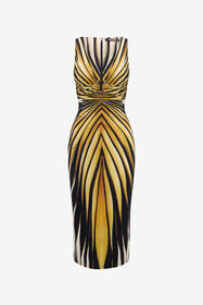 ${brand} Ray Of Gold Print Fitted Dress ${colorDescription} ${masterID}