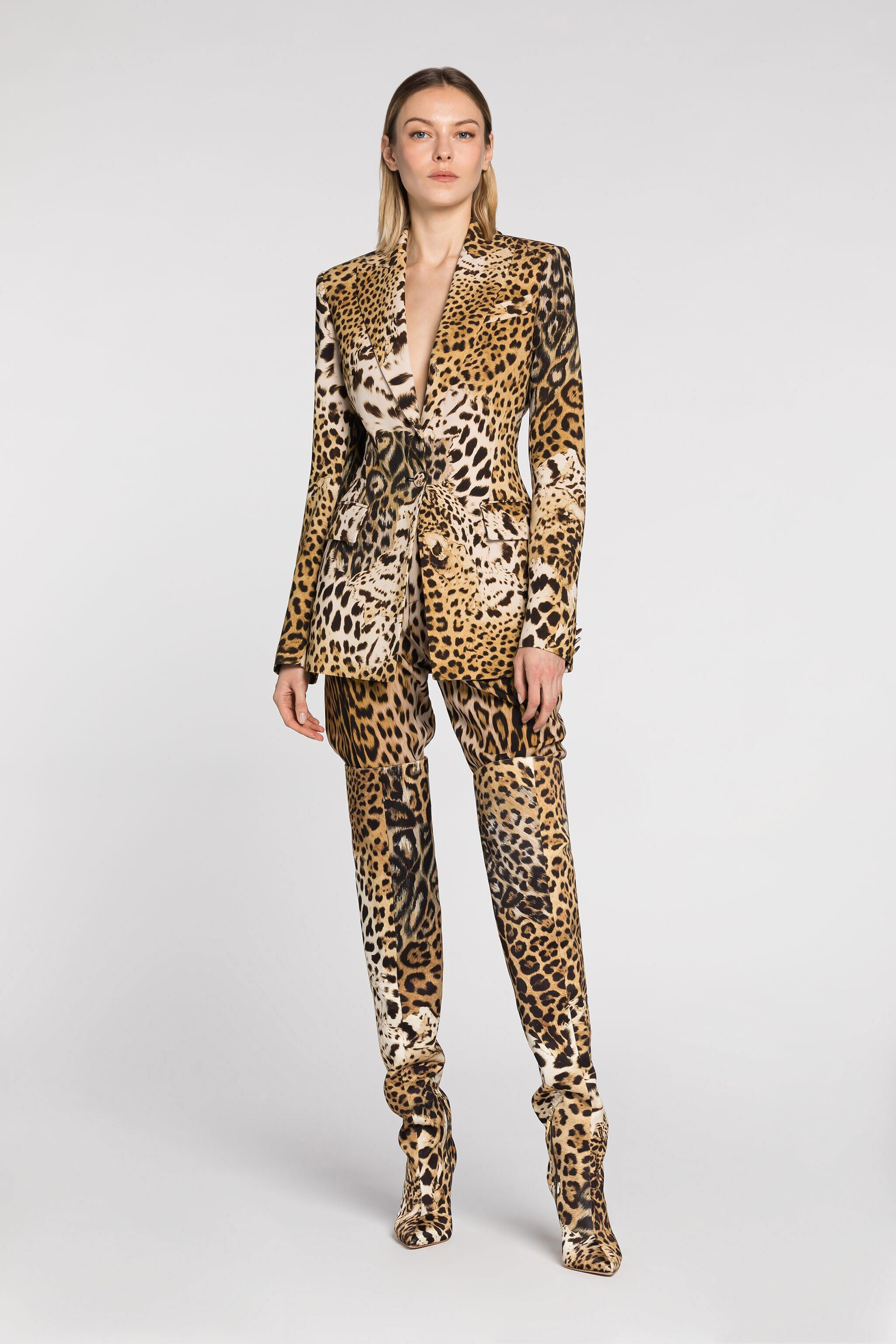 RC Animal-print single-breasted blazer Light Brown QWT401-ORG34