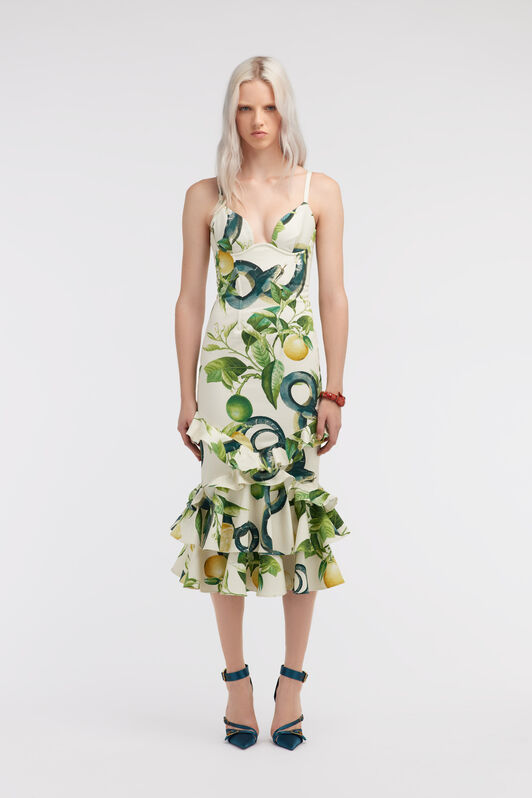 RC Lemon print midi dress Elfenbein SKT112-DAI89