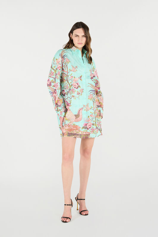 RC Shirt Dress with Naturalistic Motif RC Shirt Dress with Naturalistic Motif Blue/Pink VKT160-RLP76
