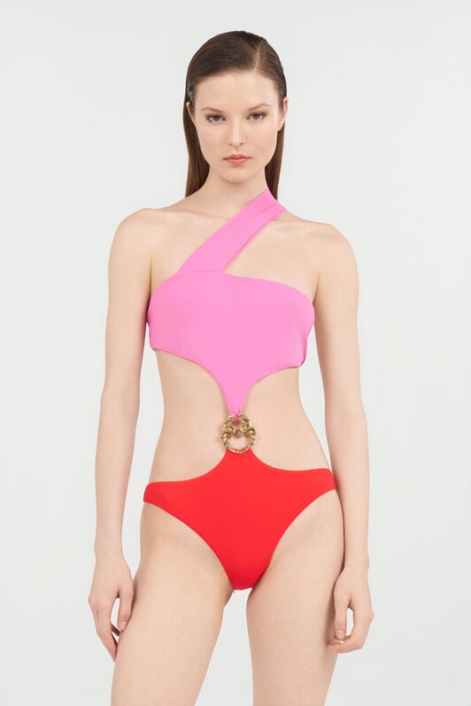 RC Asymmetrical One-Piece Swimsuit with Jewel Detail PINK/RED WQW004-LL030
