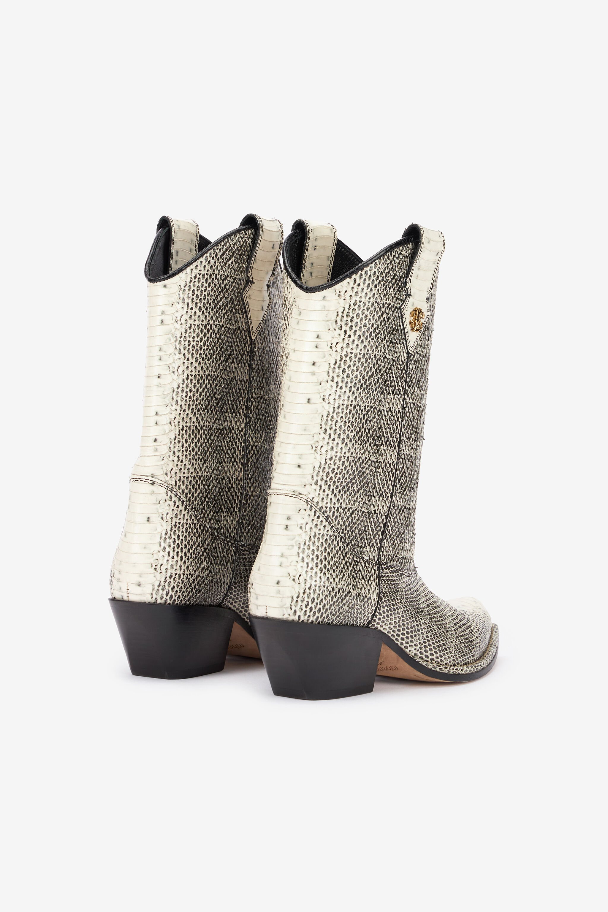 RC Printed Leather Texan Boots Black/White UKS021-PZ587