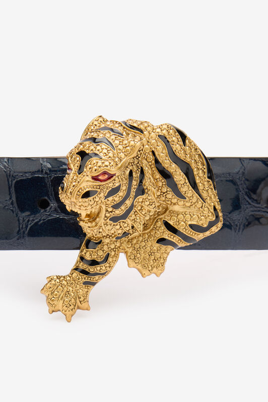 RC Crocodile-Effect Belt With Bejeweled Tiger Dark blue TKC002-PZE01