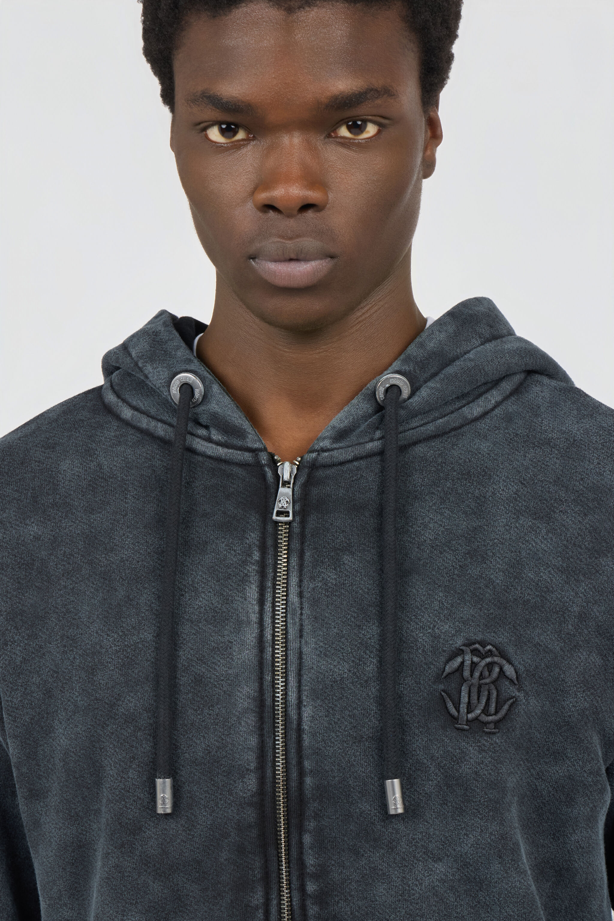 Black Washed Hoodie With Monogram RC in BLACK for Men | Roberto