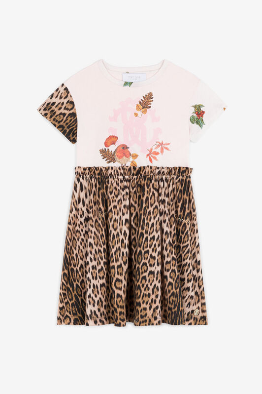 JU Leopard And Bird-Print Cotton Dress Pink RJT10J-JD001