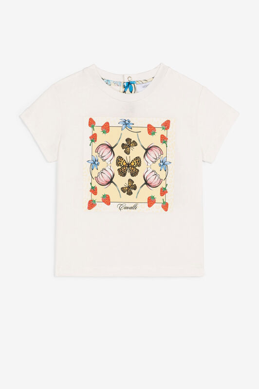 JU T-shirt con logo e stampa con fragole e farfalle Bianco QJT620-JV025