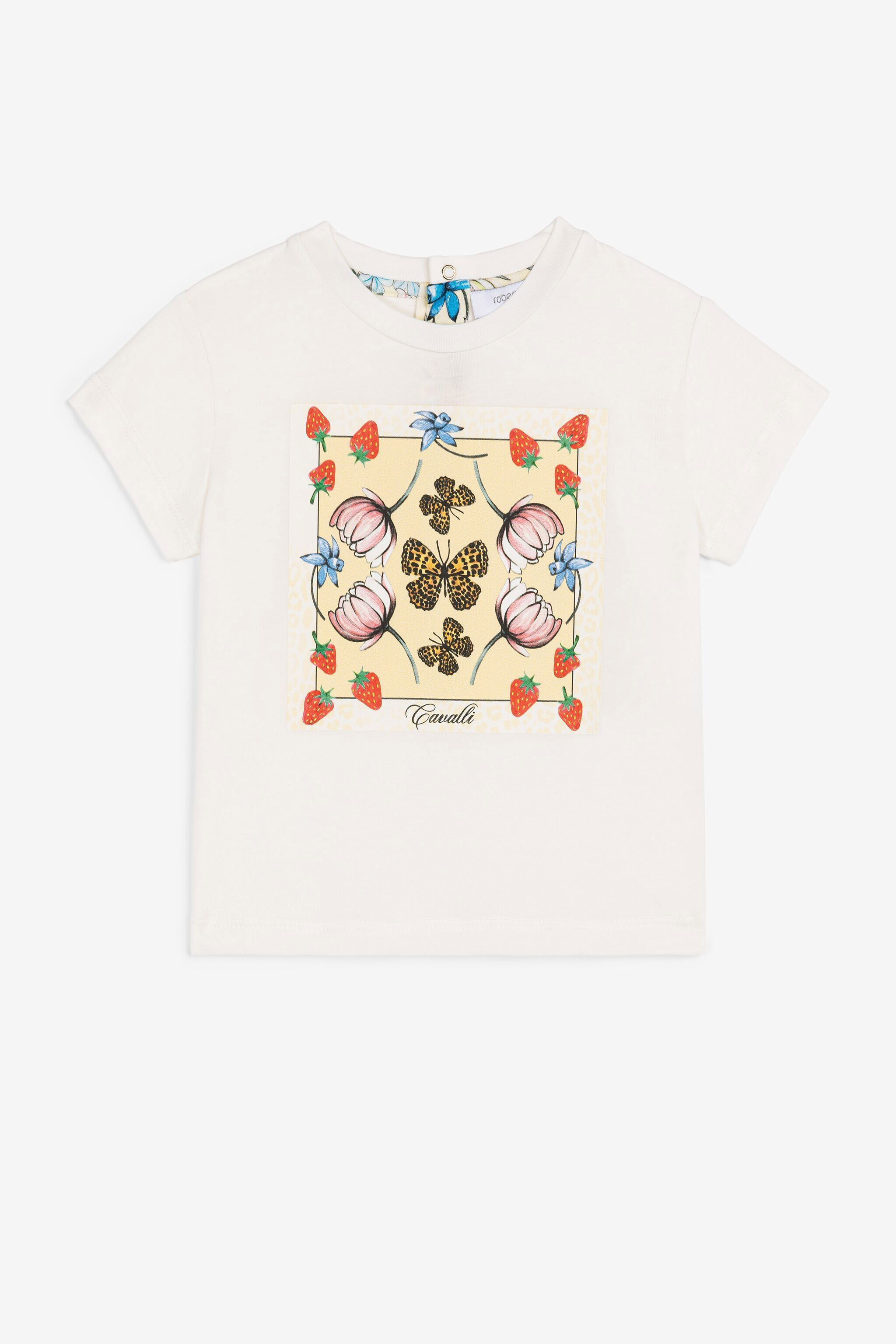 JU T-shirt con logo e stampa con fragole e farfalle Bianco QJT620-JV025