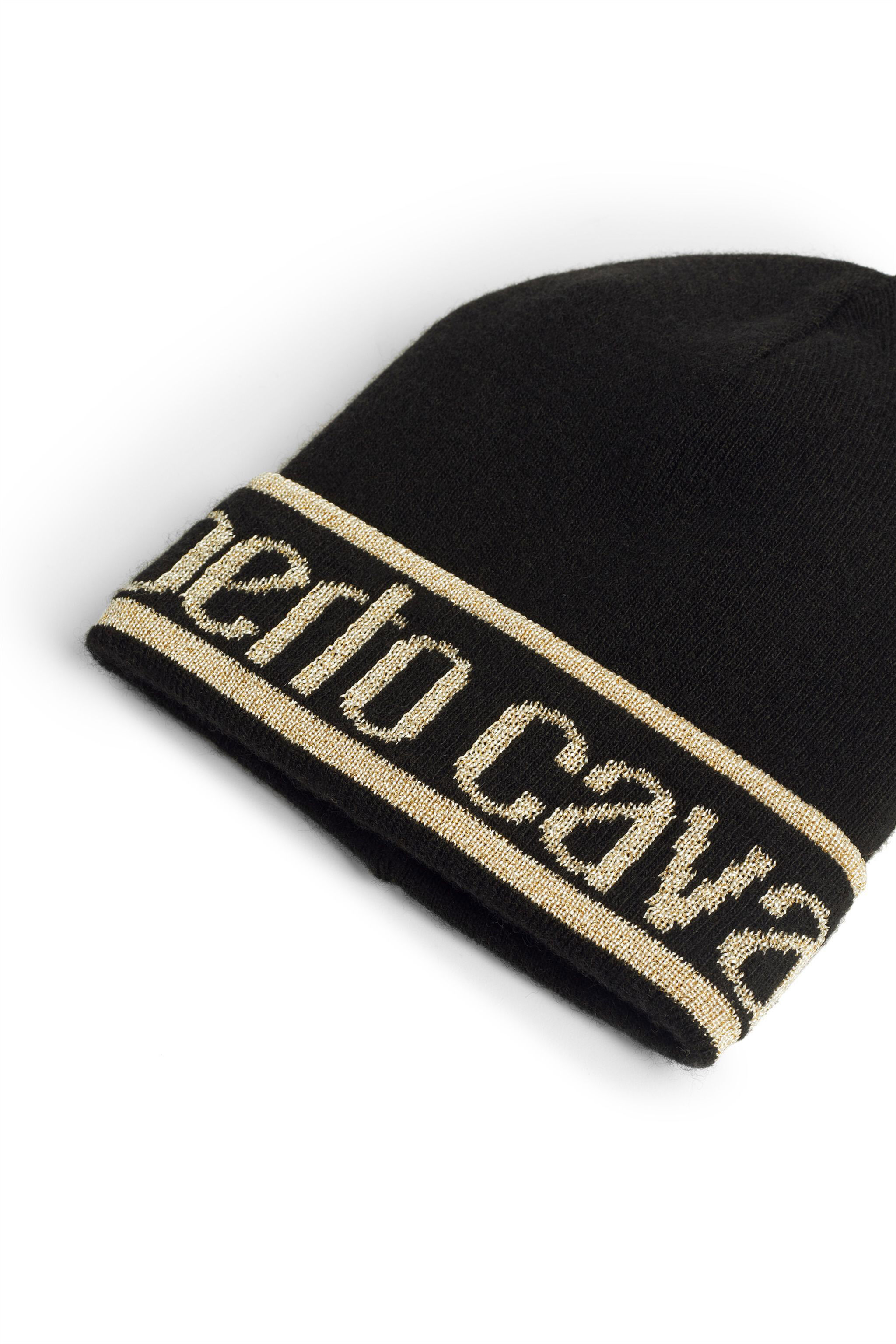 JU Logo-Beanie aus Wolle und Kaschmir BLACK/GOLD JJI010-MQ033