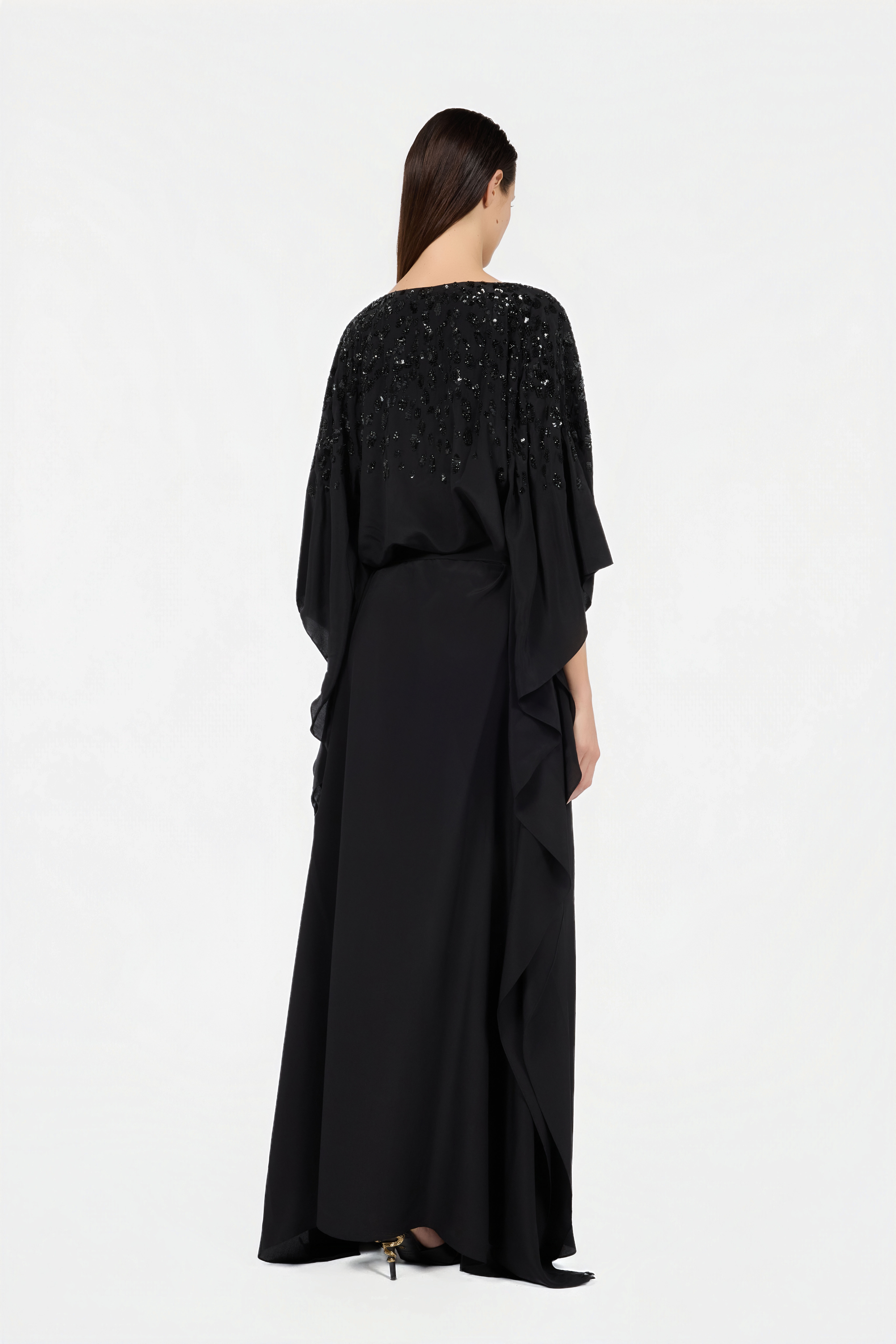 RC Seiden-Maxikleid mit verziertem Detail NERO/ARGENTO VWR179-SY001