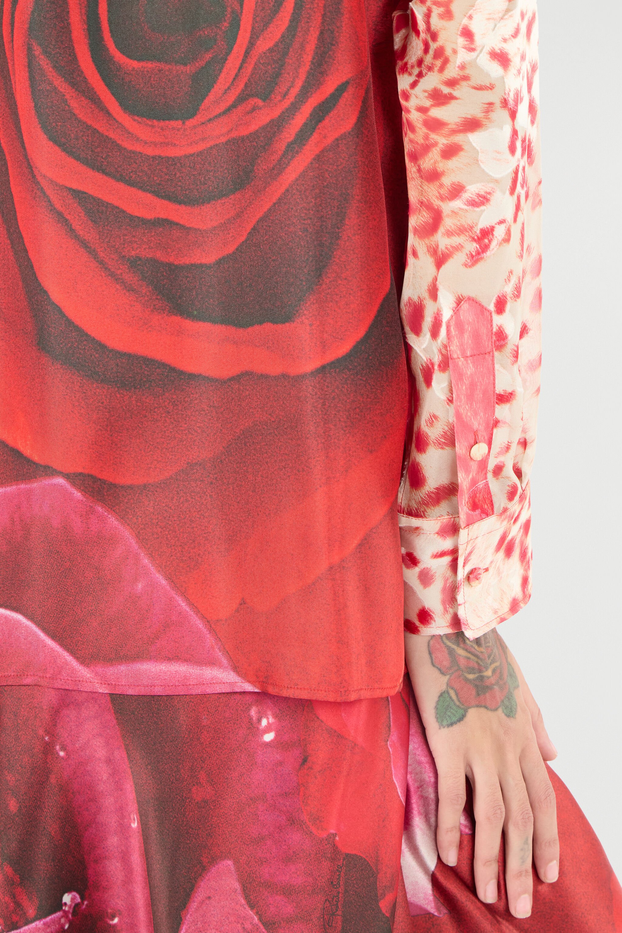 RC Shirt With Jaguar Skin And Rose Print Red UKT704-4QN48