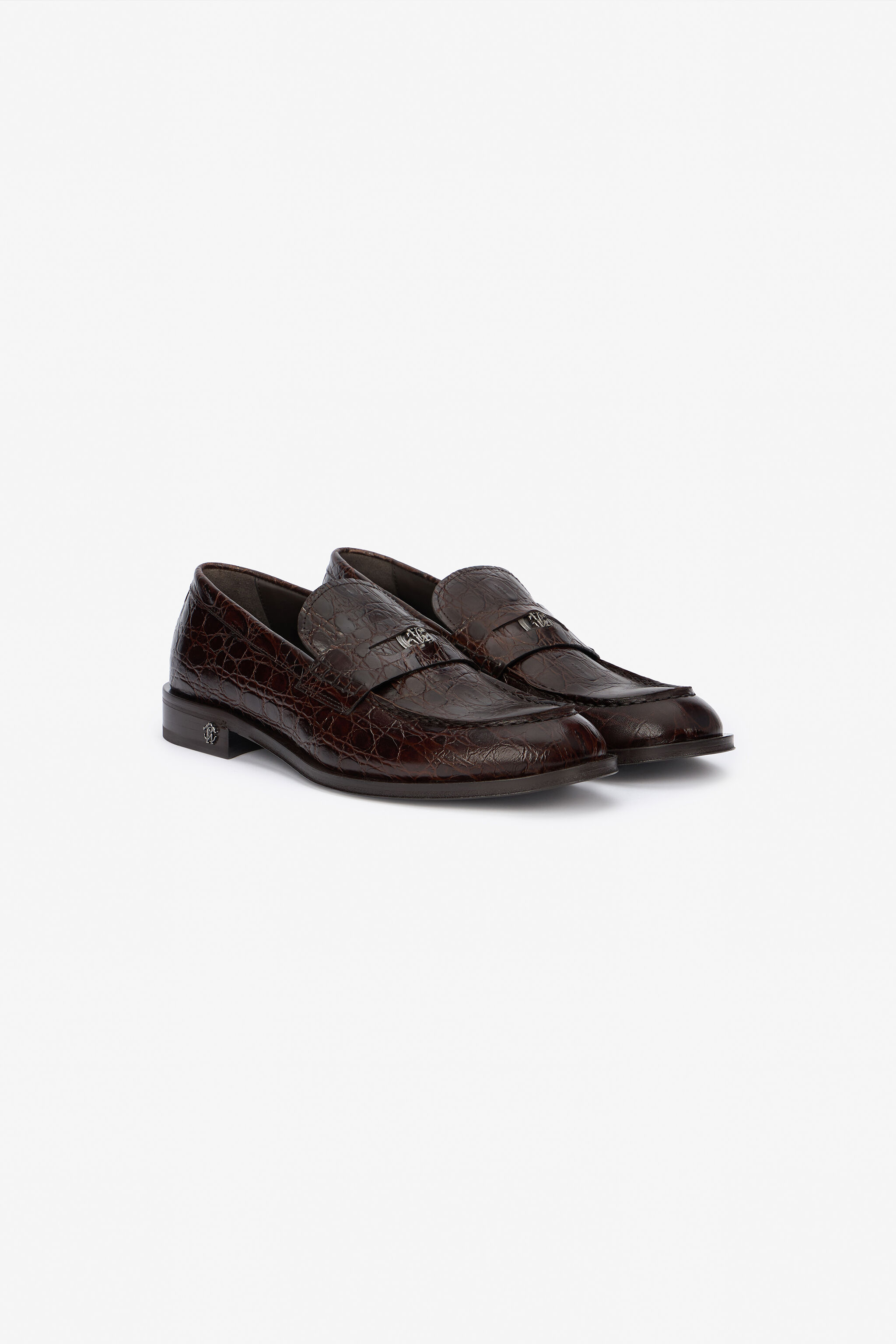RC Brown Leather Loafers with Crocodile Effect Black URS041-PZU02