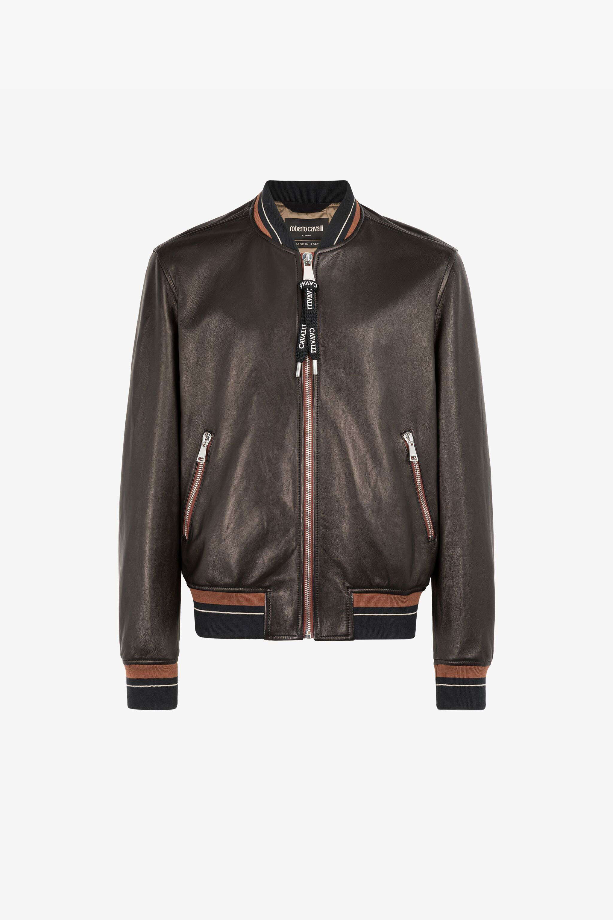RC Zip-up leather bomber jacket Black QRP801-PFF15