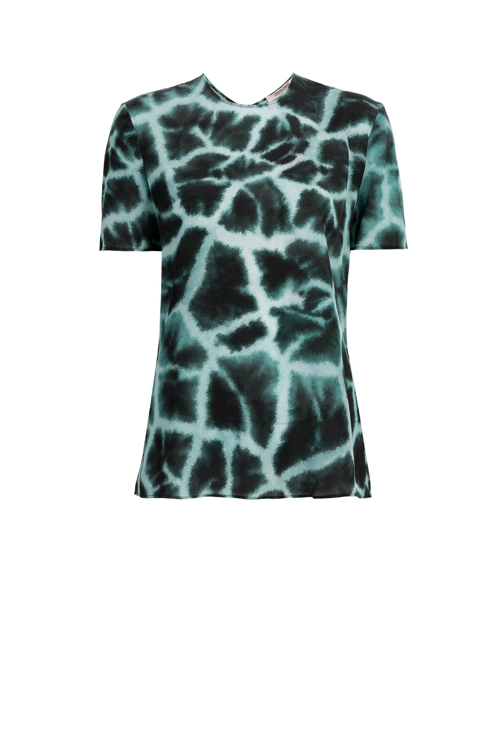 RC Giraffe-Print Silk Cut-Out T-Shirt SAGE KQT603-SQU23
