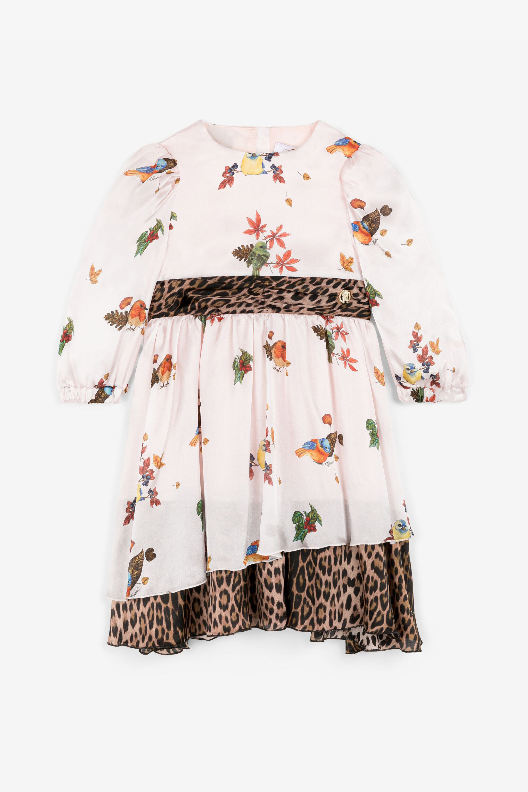 JU Bird And Leopard-Print Silk Dress Pink RJT10U-2NH91