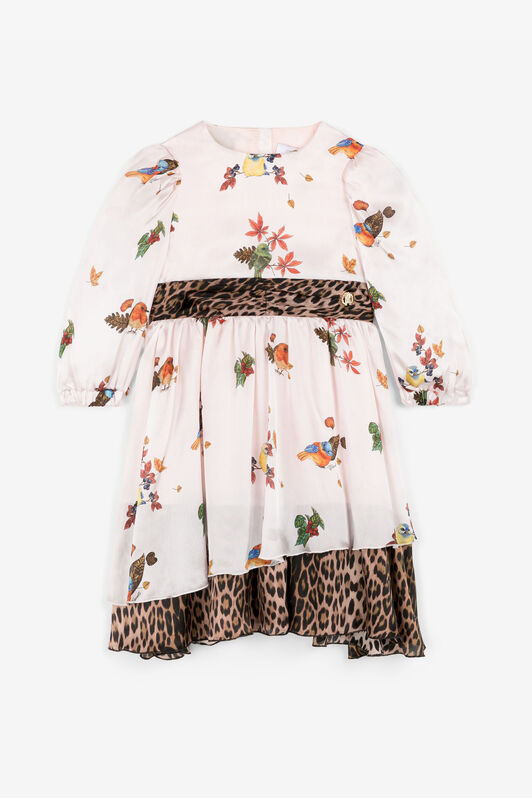 JU Bird And Leopard-Print Silk Dress JU Bird And Leopard-Print Silk Dress Pink RJT10U-2NH91