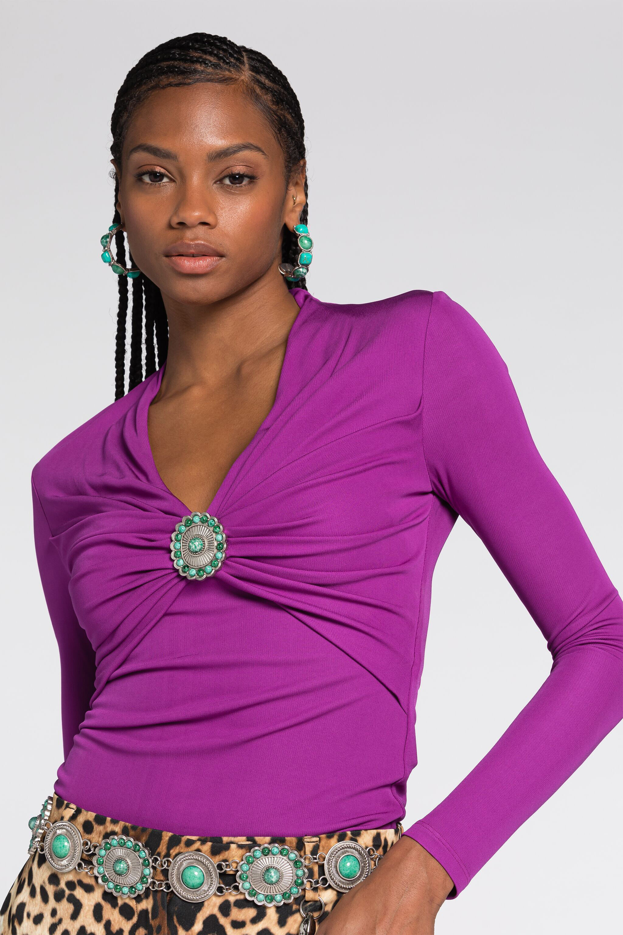 RC Embellished Gathered Top Purple RKT605-JJ051
