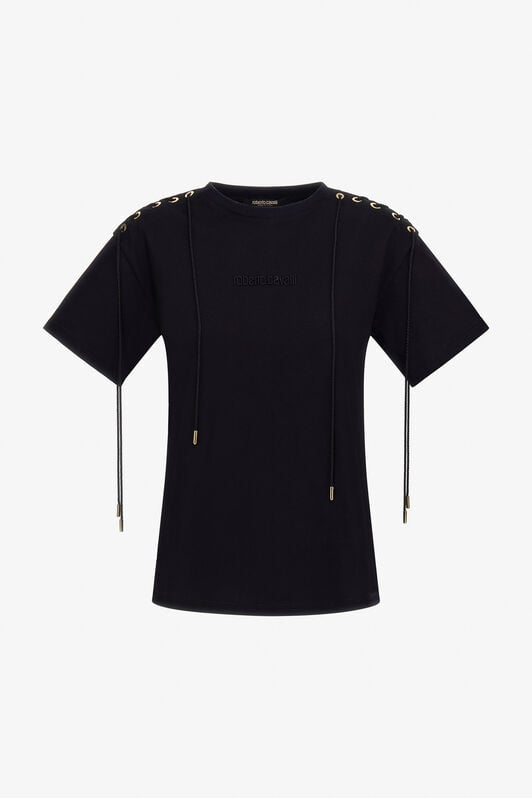 RC Black T-Shirt Lace Up Shoulders Black TKT61F-JD062