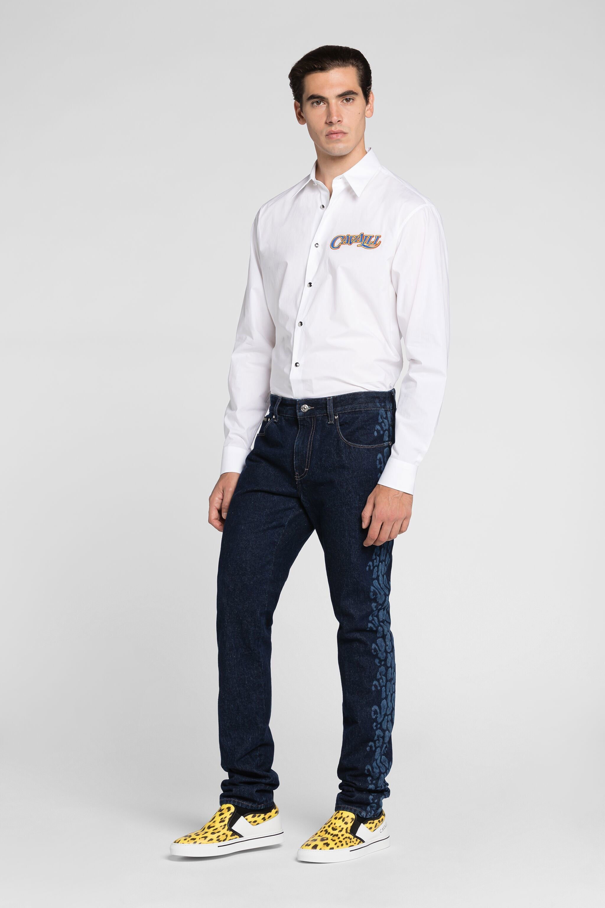 RC Leopard print straight-leg jeans Dark blue QRJ200-DL007