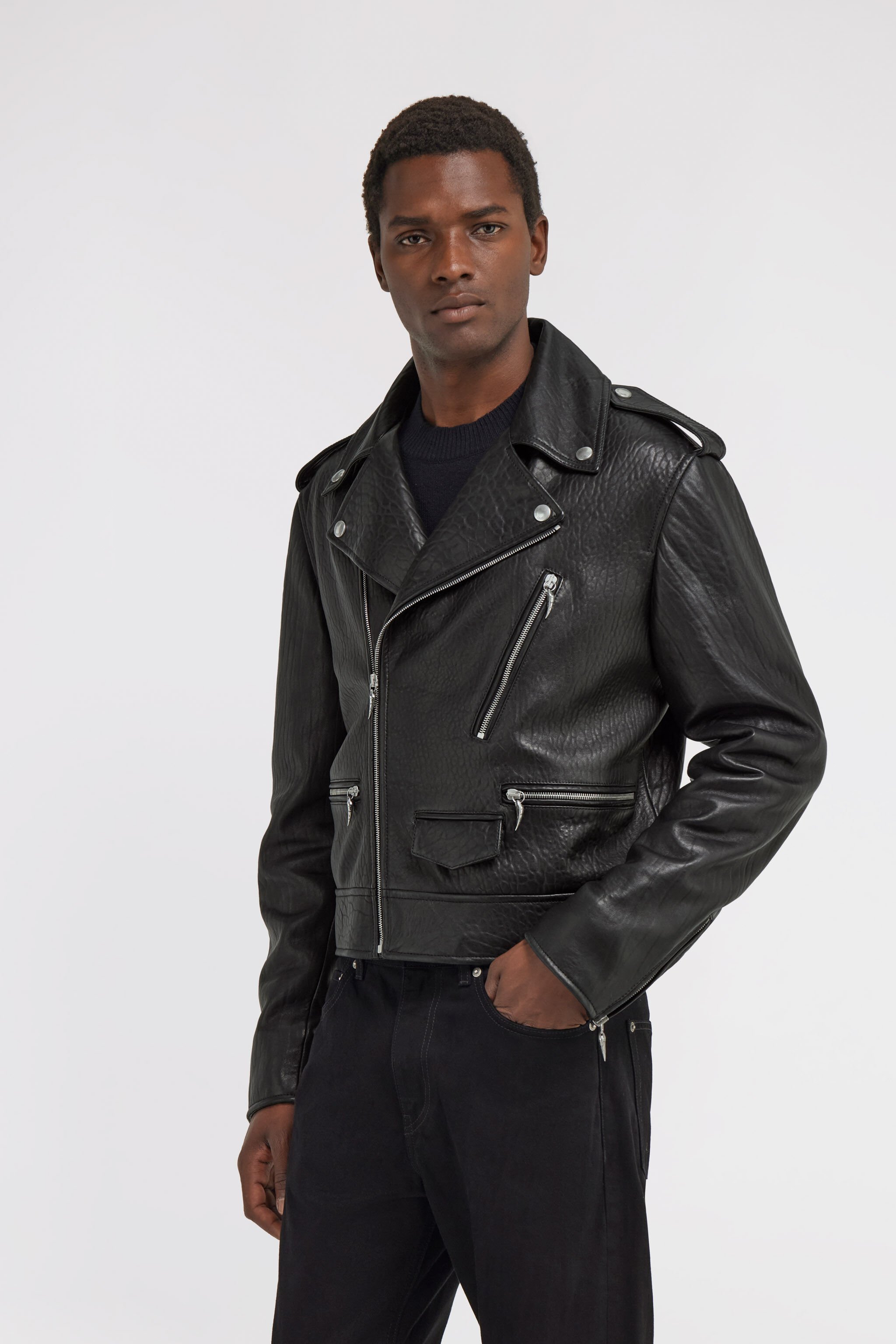 RC Chaqueta Motera de Cuero Negro TRP870-PN451