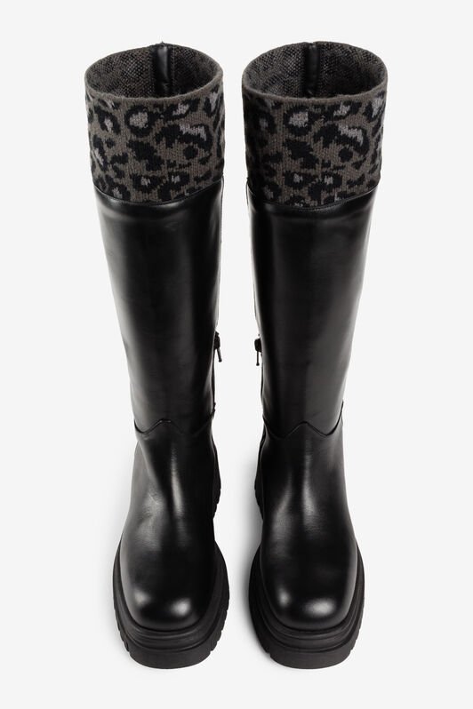 RC Kniehohe Stiefel aus Leopard-Jacquard Schwarz JSS01P-PN021
