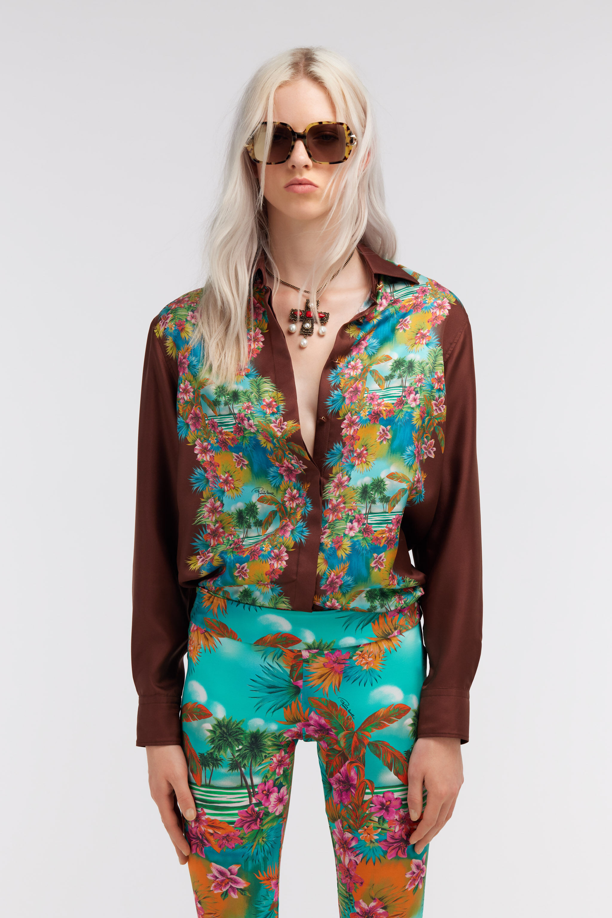 RC Hawaii silk Shirt Dunkelbraun/Hellblau SKT704-4QL29