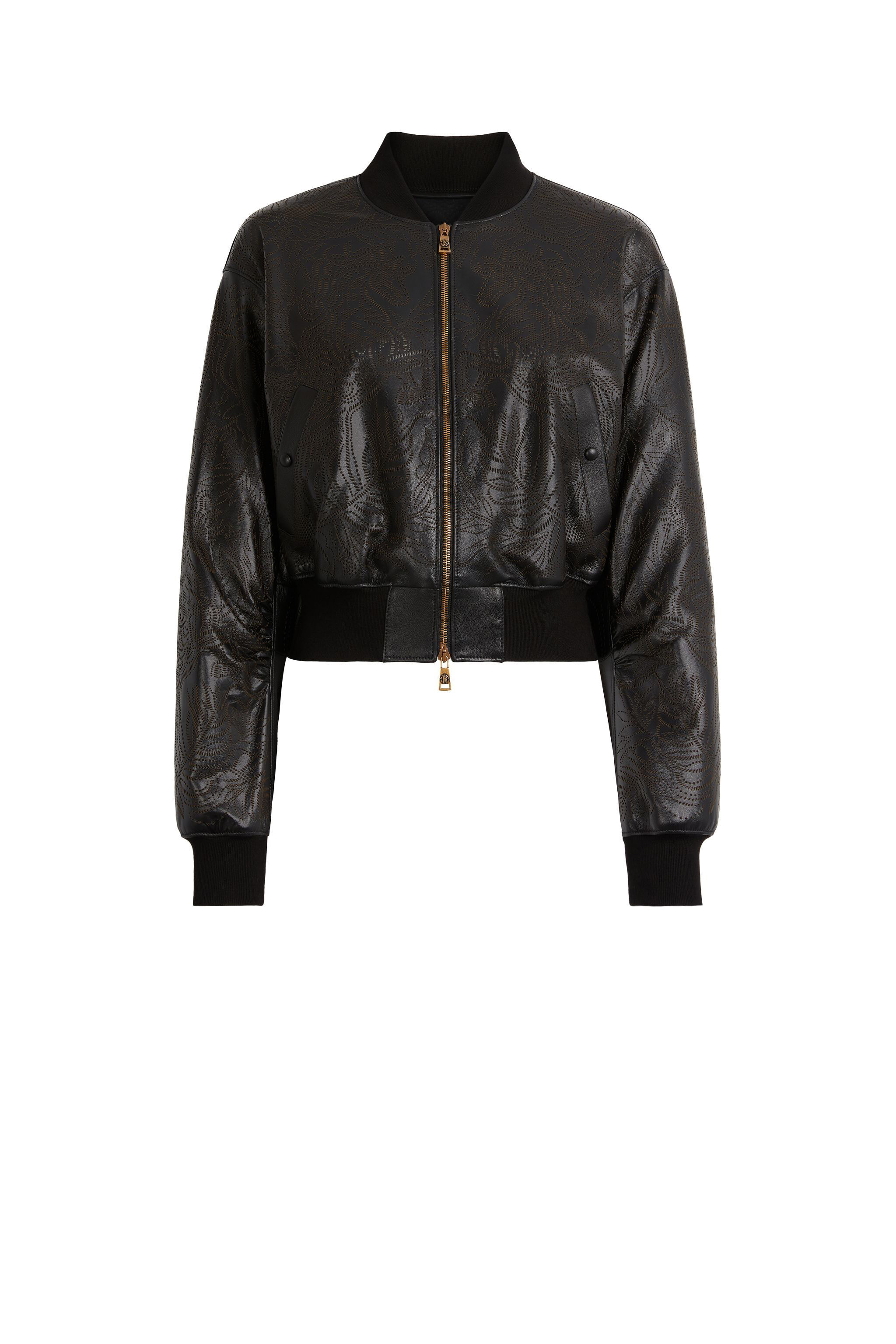RC Floral-pattern leather bomber jacket Black KQP803-PN106