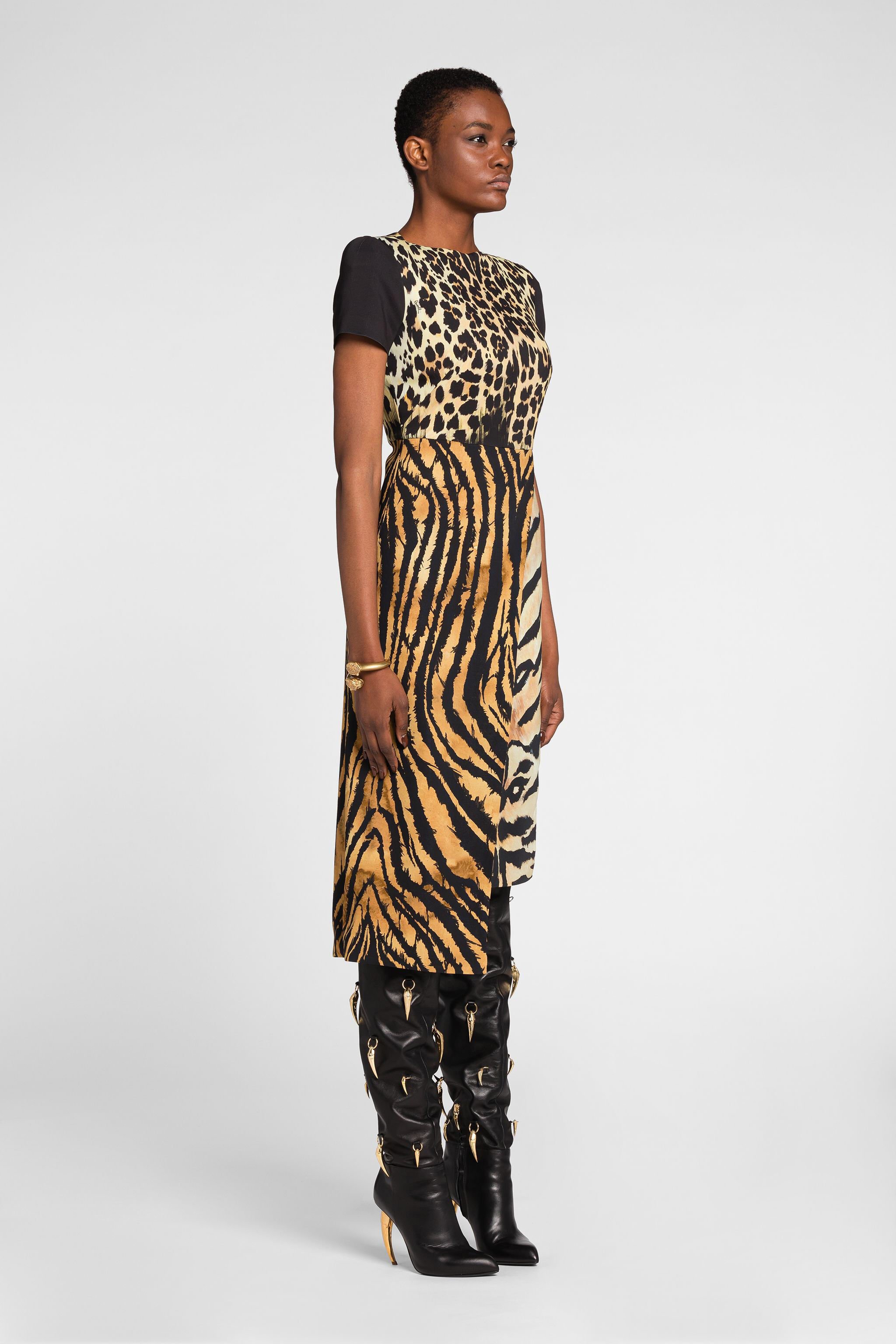 RC Animalier-Print Patchwork Dress Light Brown NQT134-ORB79