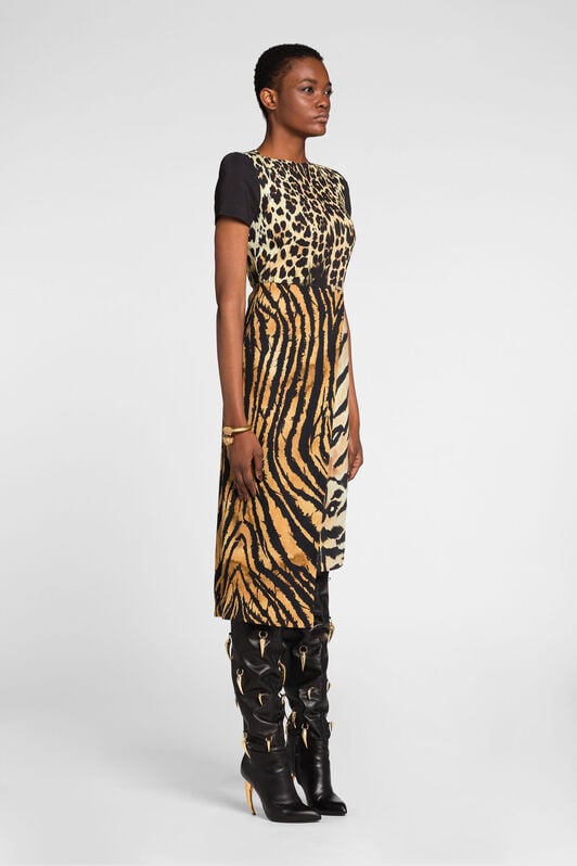 RC Patchwork-Kleid mit Animalier-Print RC Patchwork-Kleid mit Animalier-Print Hellbraun NQT134-ORB79