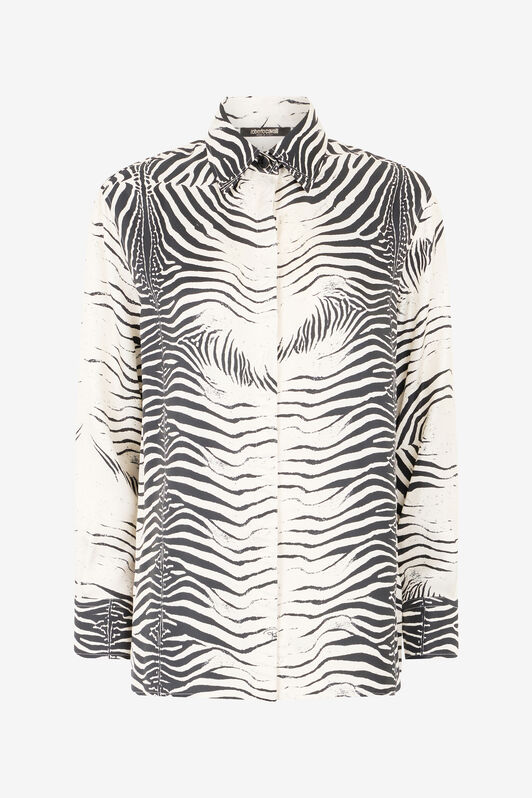 RC Zebra-Print Silk Shirt Black/White UKT704-4QN49