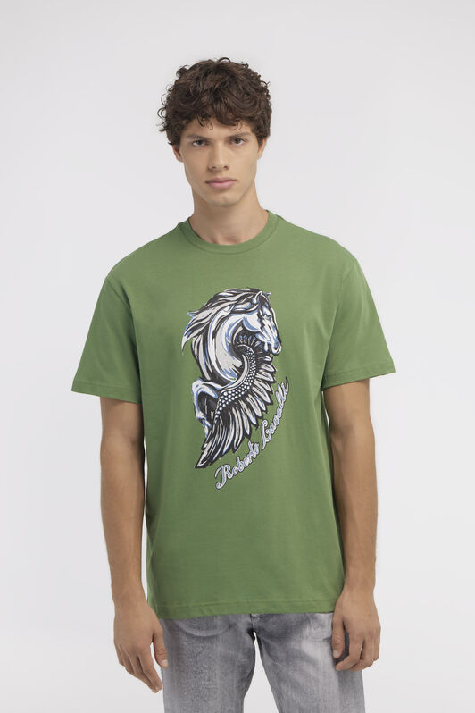 RC T-shirt con logo e stampa Cavallo Verde NOT60P-JD060