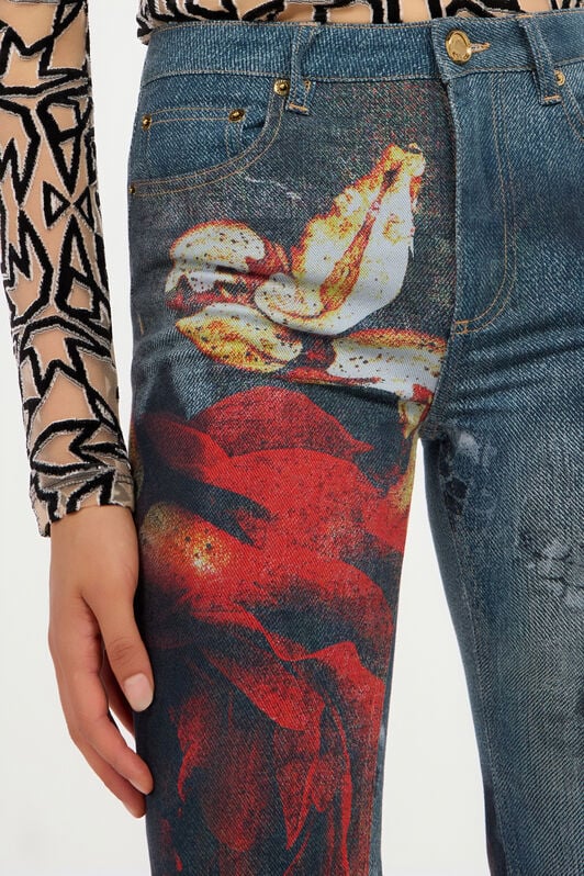 RC Garden Rose Print Jeans RC Garden Rose Print Jeans Black/White UKJ221-VMN86