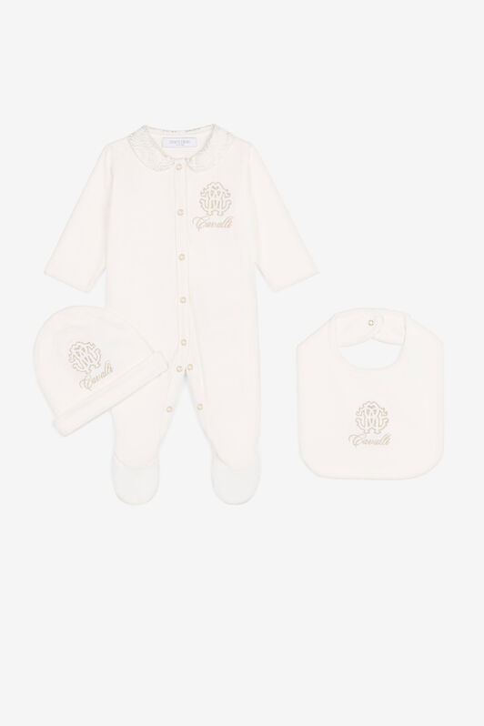 JU Embroidered-logo babygrow set Gold Platinum QJT886-JV025