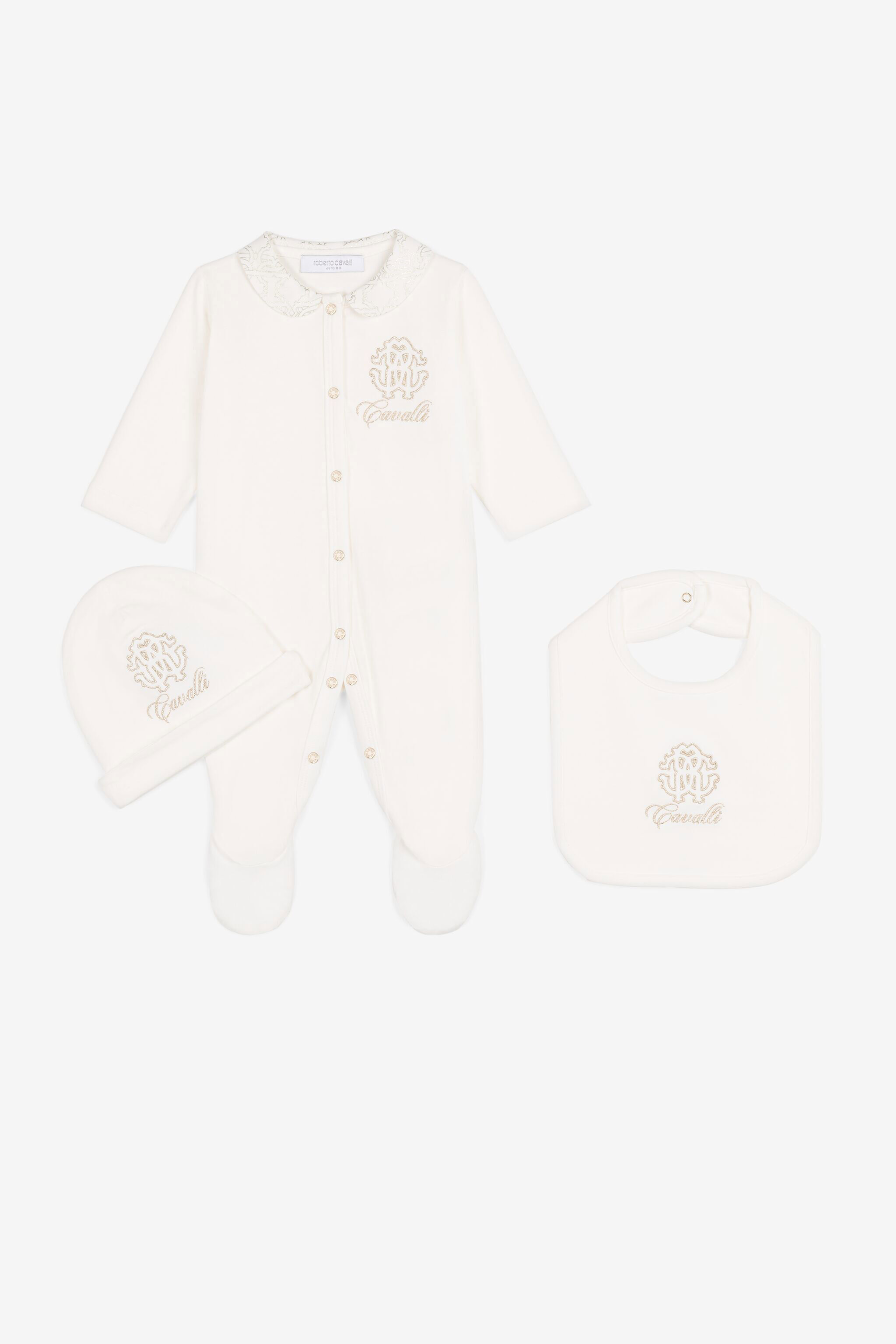 JU Embroidered-logo babygrow set Gold Platinum QJT886-JV025