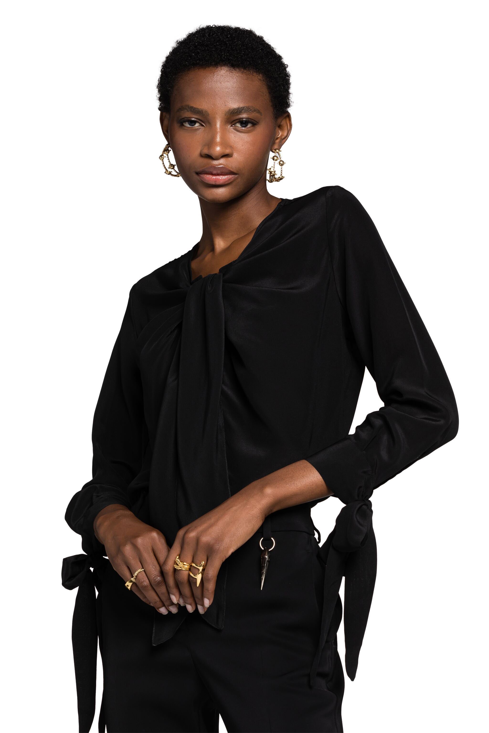 RC Tie-Front Silk Top Negro KOT70B-SE016