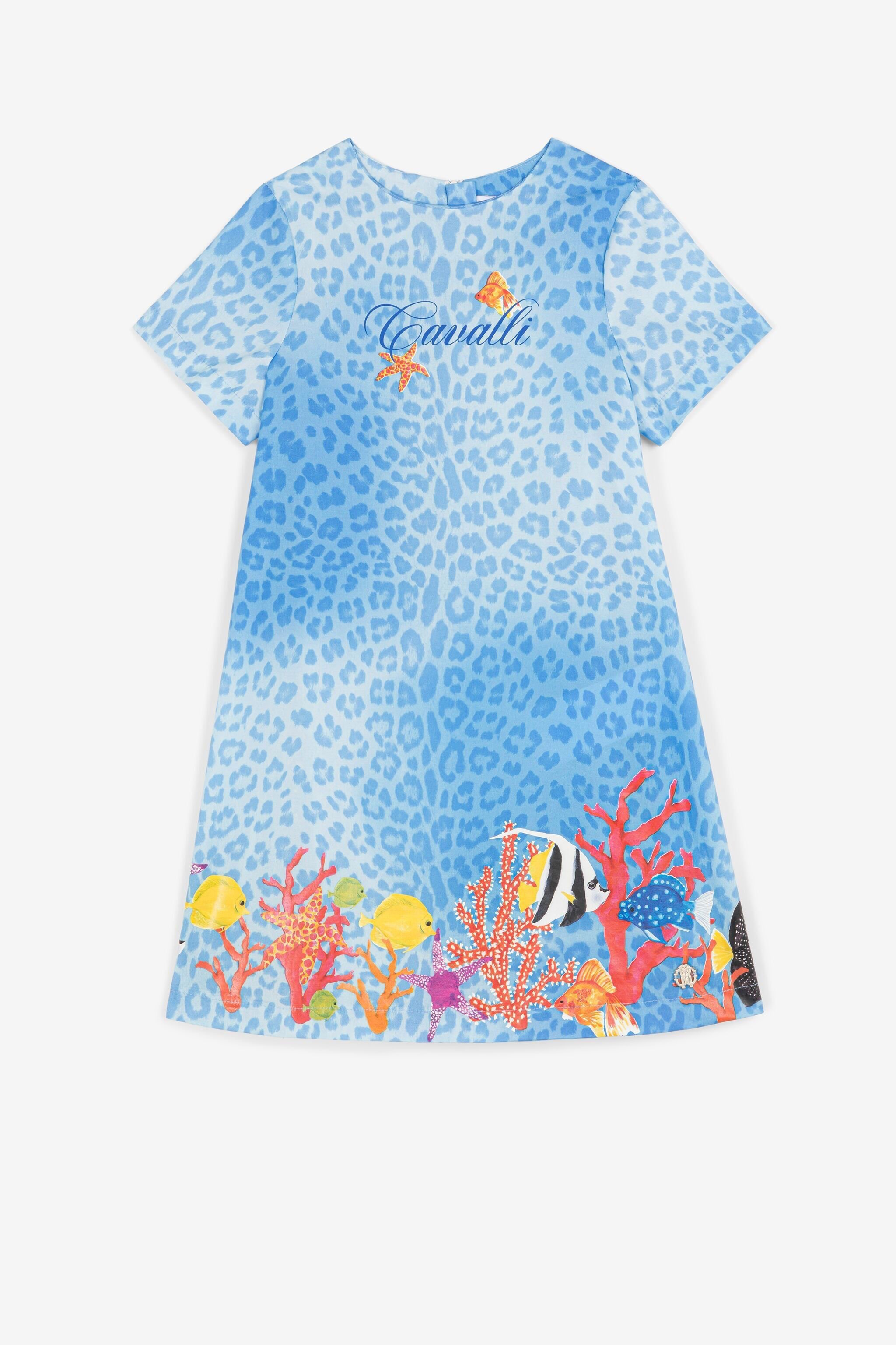 JU Kleid mit Leoparden-Print Hellblau QJT147-CIG28