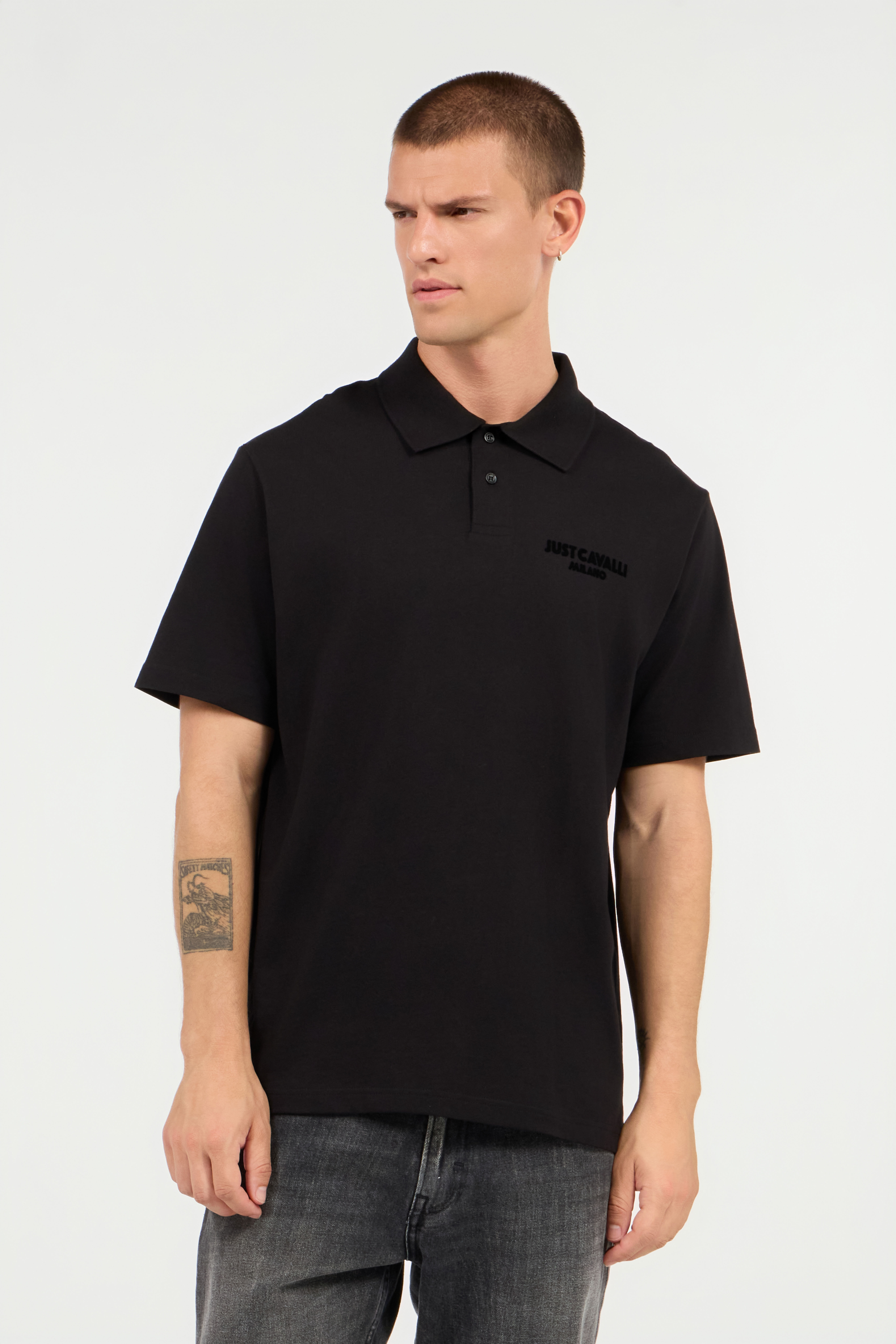 JC Polo Shirt With Top-Stitched JC Monogram BLACK UFT015-UF035