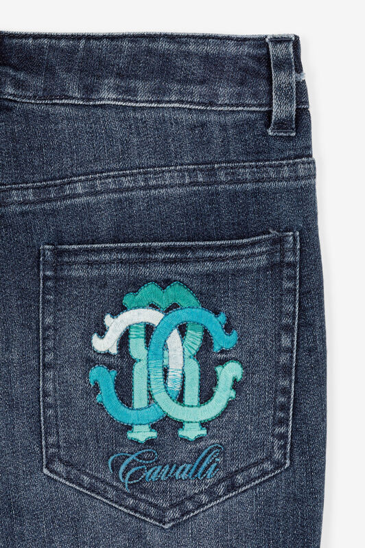 JU Gerade Jeans mit Logo-Stickerei Dunkelblau QJJ275-DS015