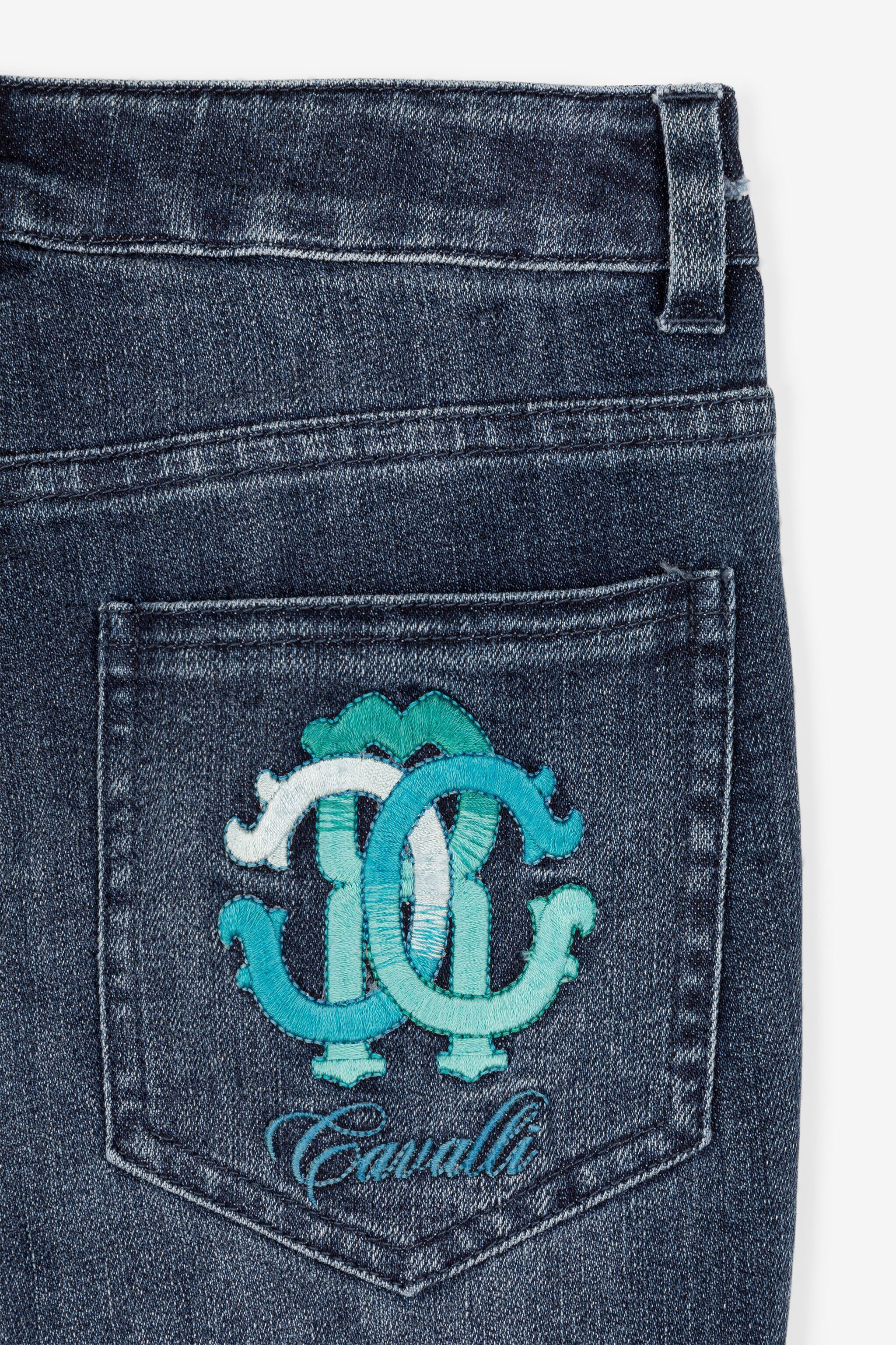 JU Gerade Jeans mit Logo-Stickerei Dunkelblau QJJ275-DS015