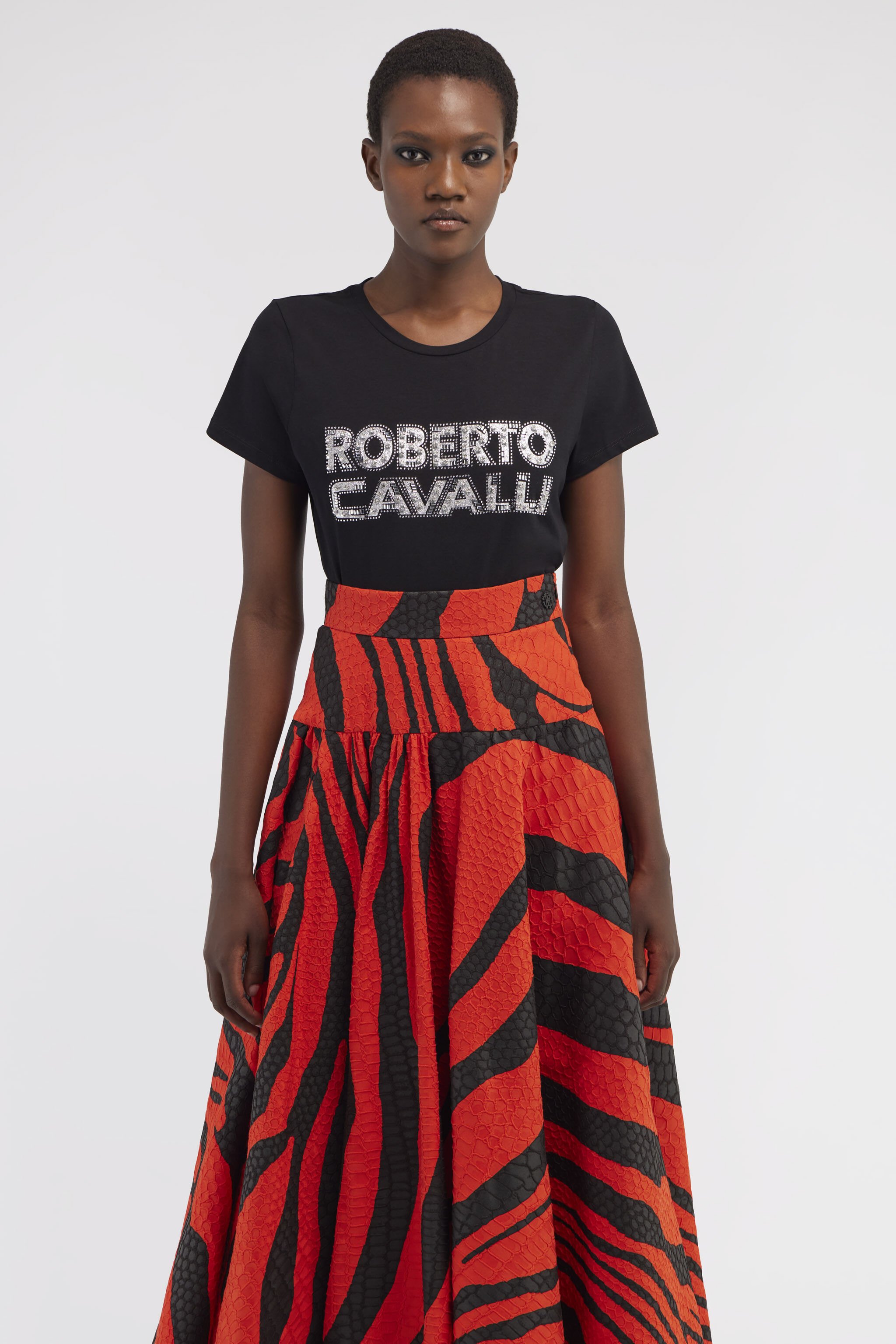 T-shirt with Logo in Black for Women | Roberto Cavalli®