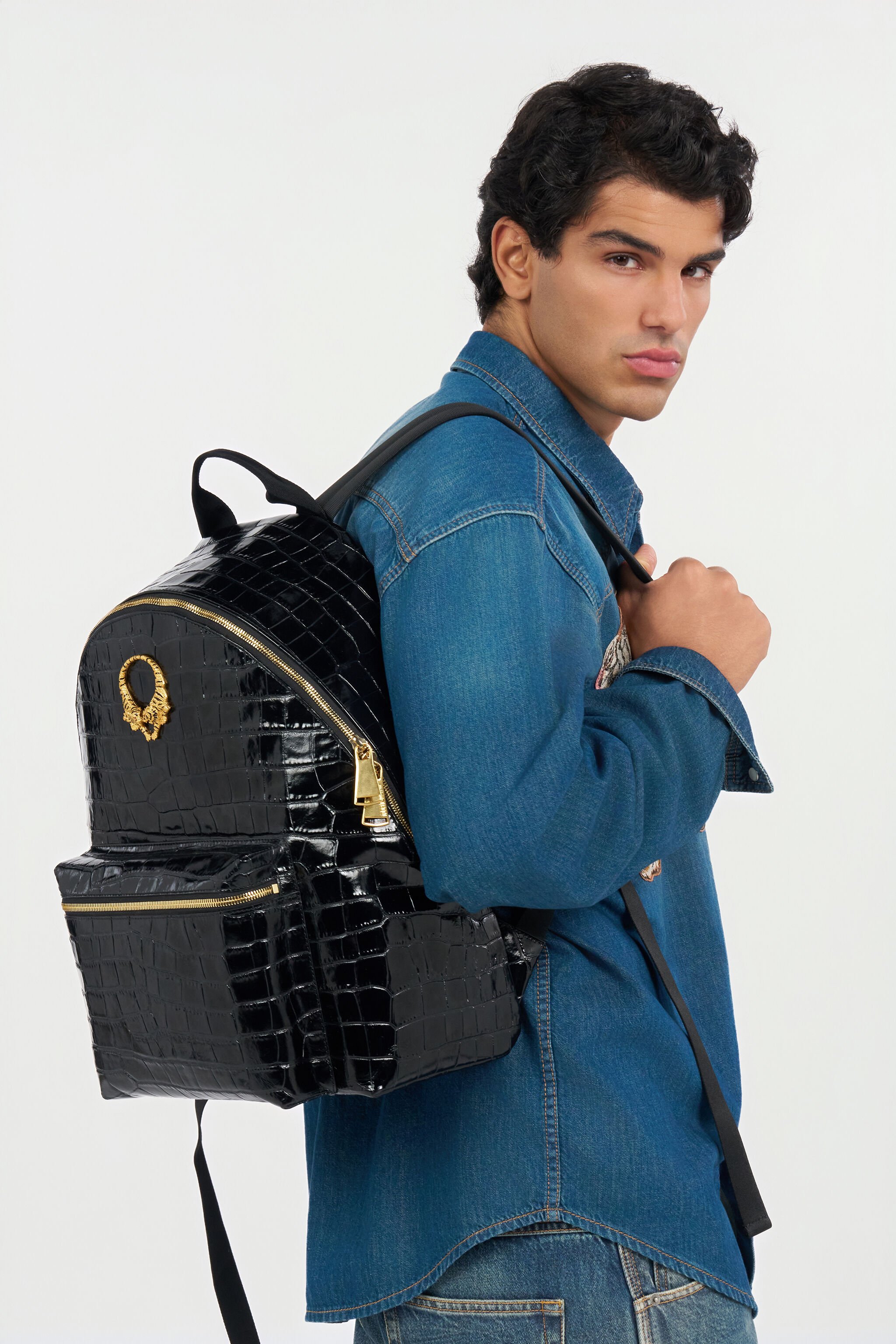 RC Roar Black Leather Backpack BLACK WRB001-PZ975