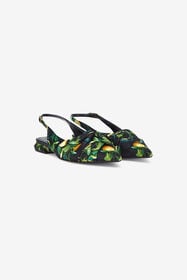 RC Print Satin The Pettegola Slingback with low heel Black SKS100-SE380