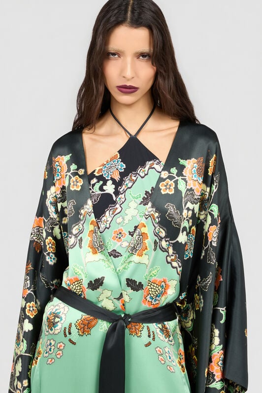 RC Seidenkimono Mit Kimono-Print RC Seidenkimono Mit Kimono-Print GREEN/BLACK XQT505-RYT25