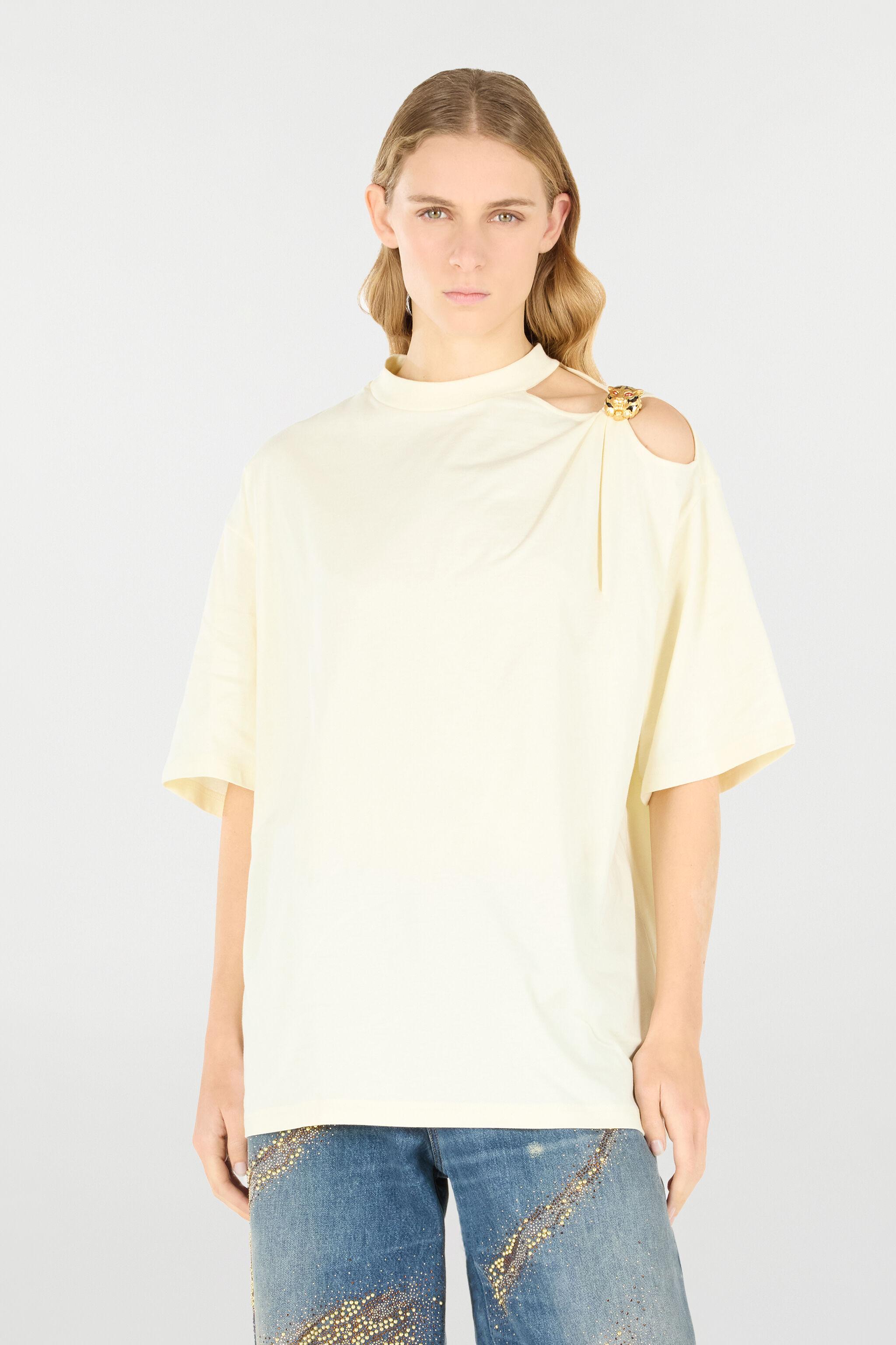 RC T-Shirt With Cut-Out And Tiger Head Ivory UKT63A-JD030