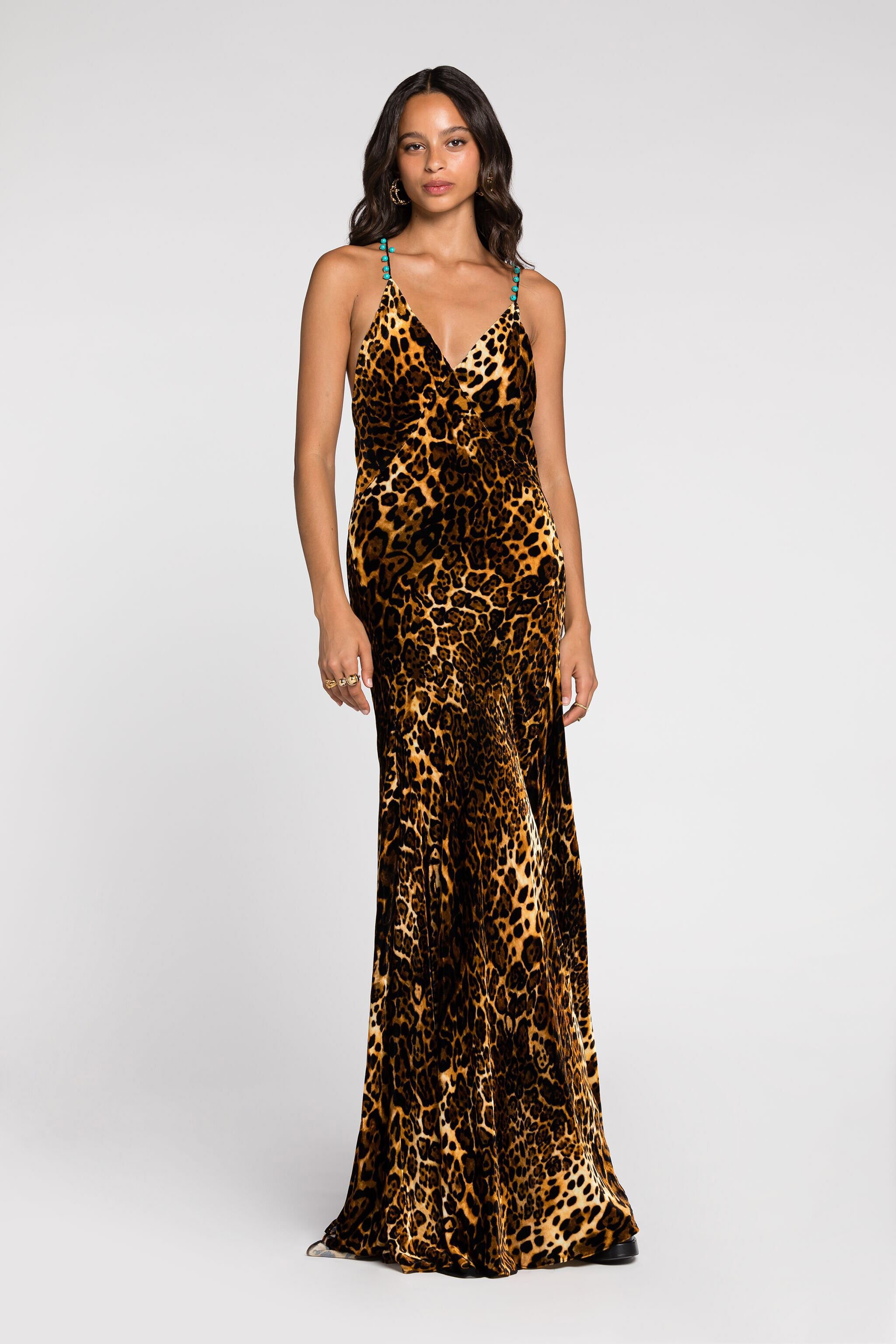 RC Crisscross back leopard print maxi dress Dark brown RKT138-FY058