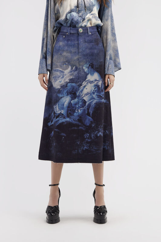 RC Skirt with Denim Wild Leda print Dark blue RWJ303-DSI16